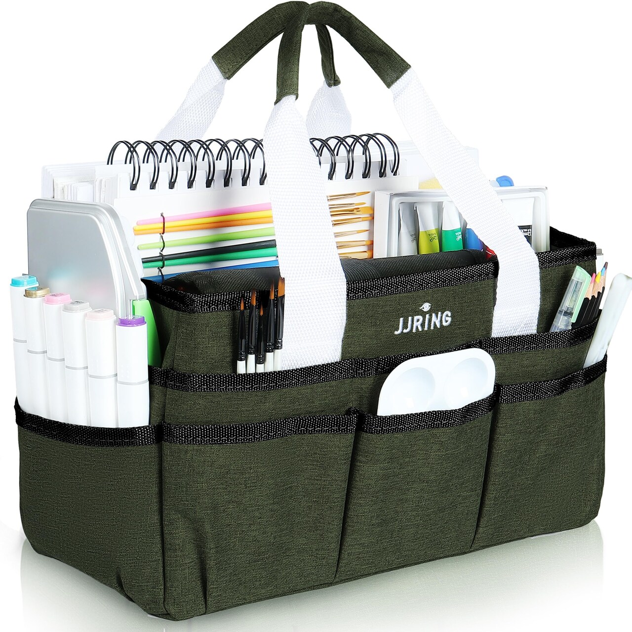 Craft Organizer Tote Bag, Art Storage Caddy with Multiple Pockets, Sap Green Sewing Bag for Art, Craft, Scrapbooking, Medical, and Office Supplies Storage